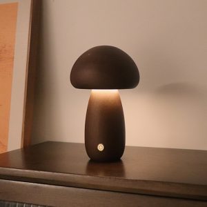 wooden mushroom LED night light touch bedside lamp kids bedroom decor warm light