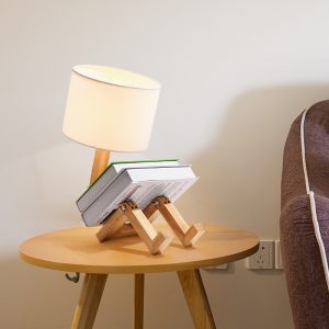 Modern Wooden LED Table Lamp with Fabric Shade