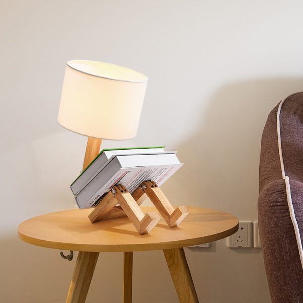 Modern Wooden LED Table Lamp with Fabric Shade